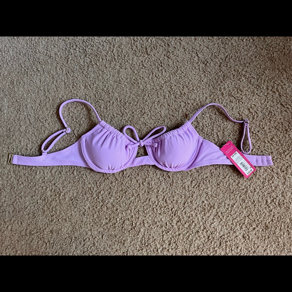 Lavender scoop neck, tie overlap bikini top